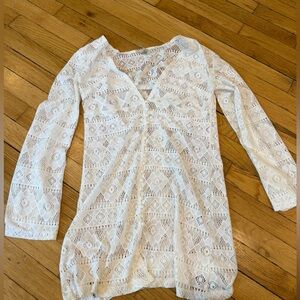 White Lace Long Sleeve Swim Coverup